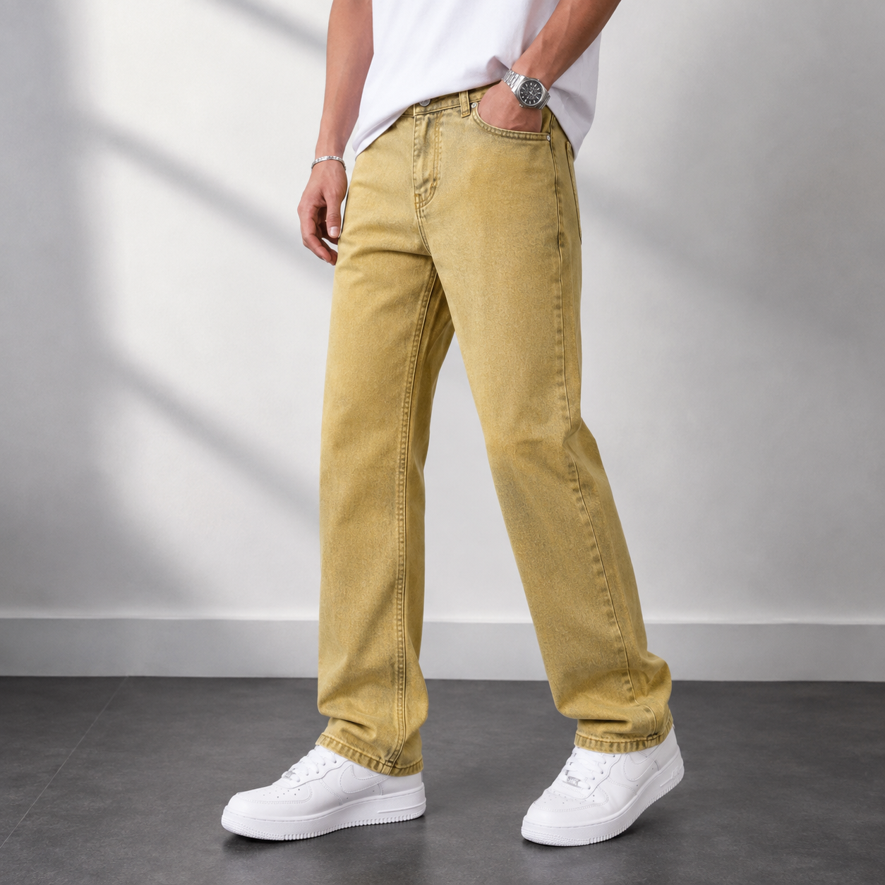 ZA_RA Basic Golden Straight Fit Jeans for Men | Premium Washed Denim | Casual Everyday Wear