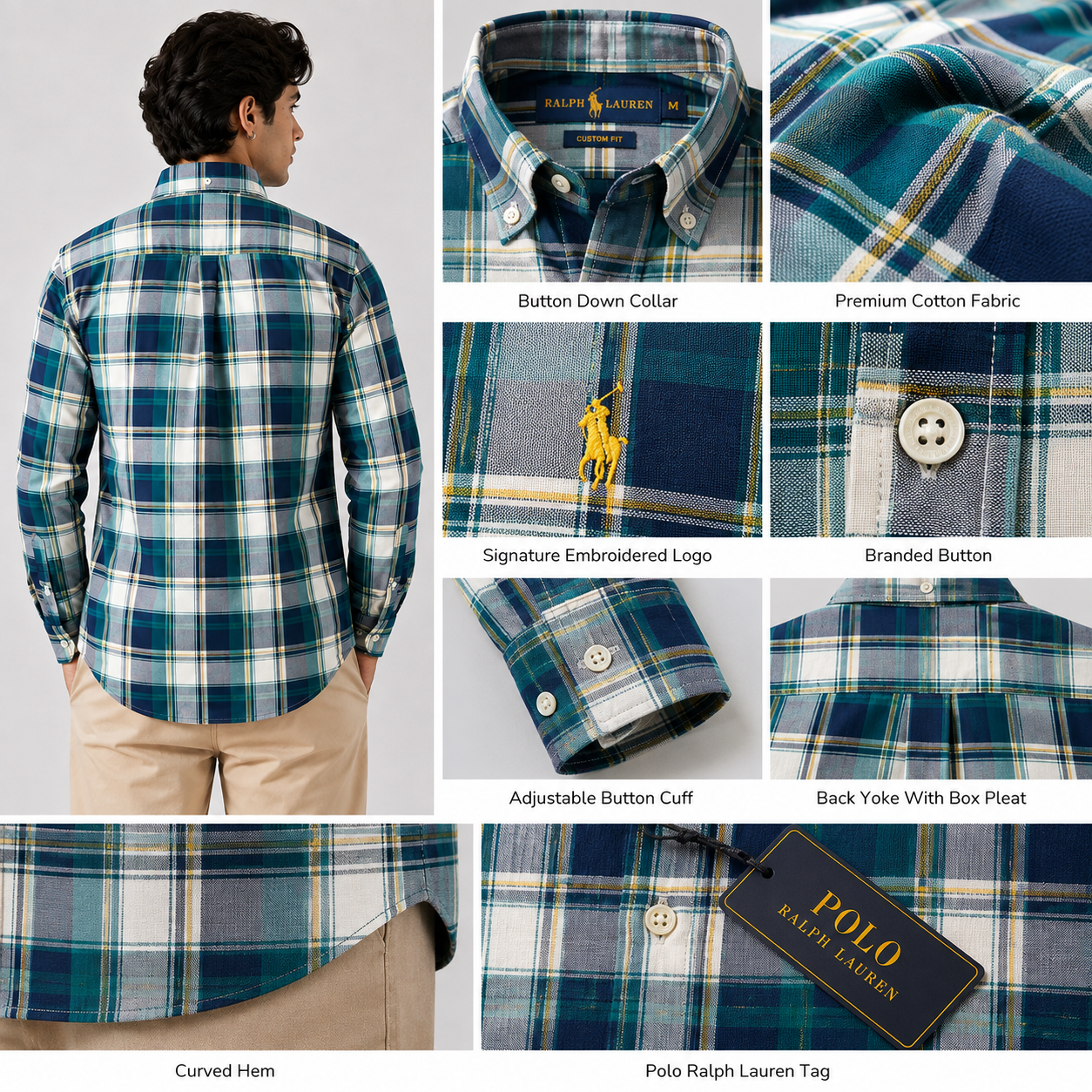 Po_lo Ralph Lauren Men's Green & Navy Plaid Button-Down Shirt | Premium Cotton | Custom Fit