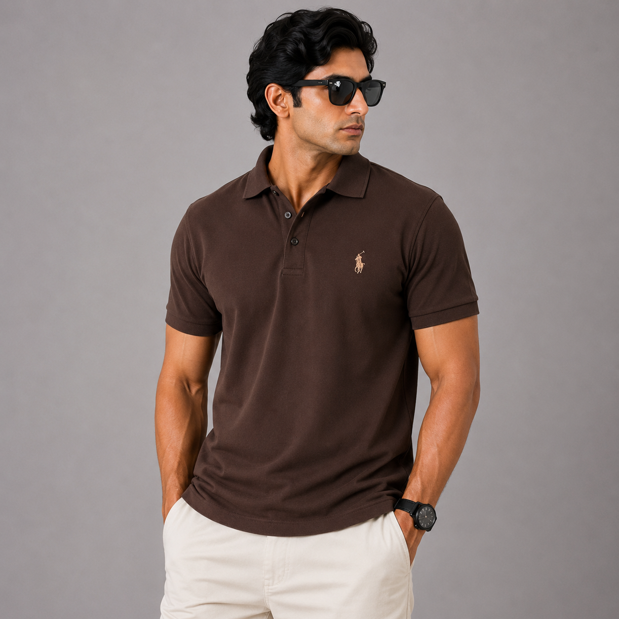 Po_lo Ral_ph Lau_ren Men’s Dark Brown Premium Polo T-Shirt – Signature Pony Logo Classic Fit