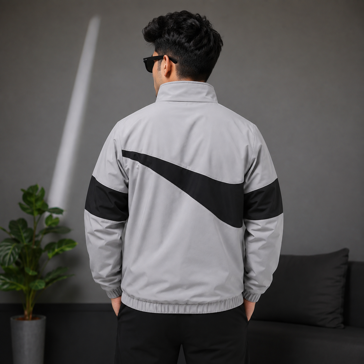 Ni_ke Men's Grey Color Block Zip-Up Sports Jacket | Lightweight Casual Windbreaker