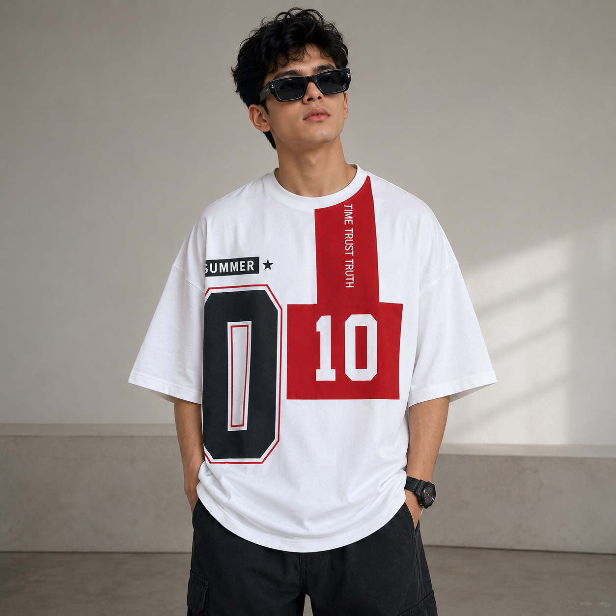 Adi_das Men's Oversized White Graphic Printed T-Shirt | Premium Cotton Casual Streetwear Tee