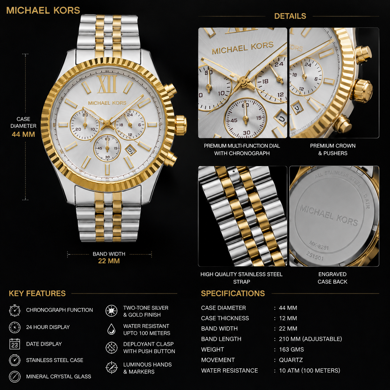 Mic_hael Ko_rs Two-Tone Silver & Gold Chronograph Men’s Watch – White Dial