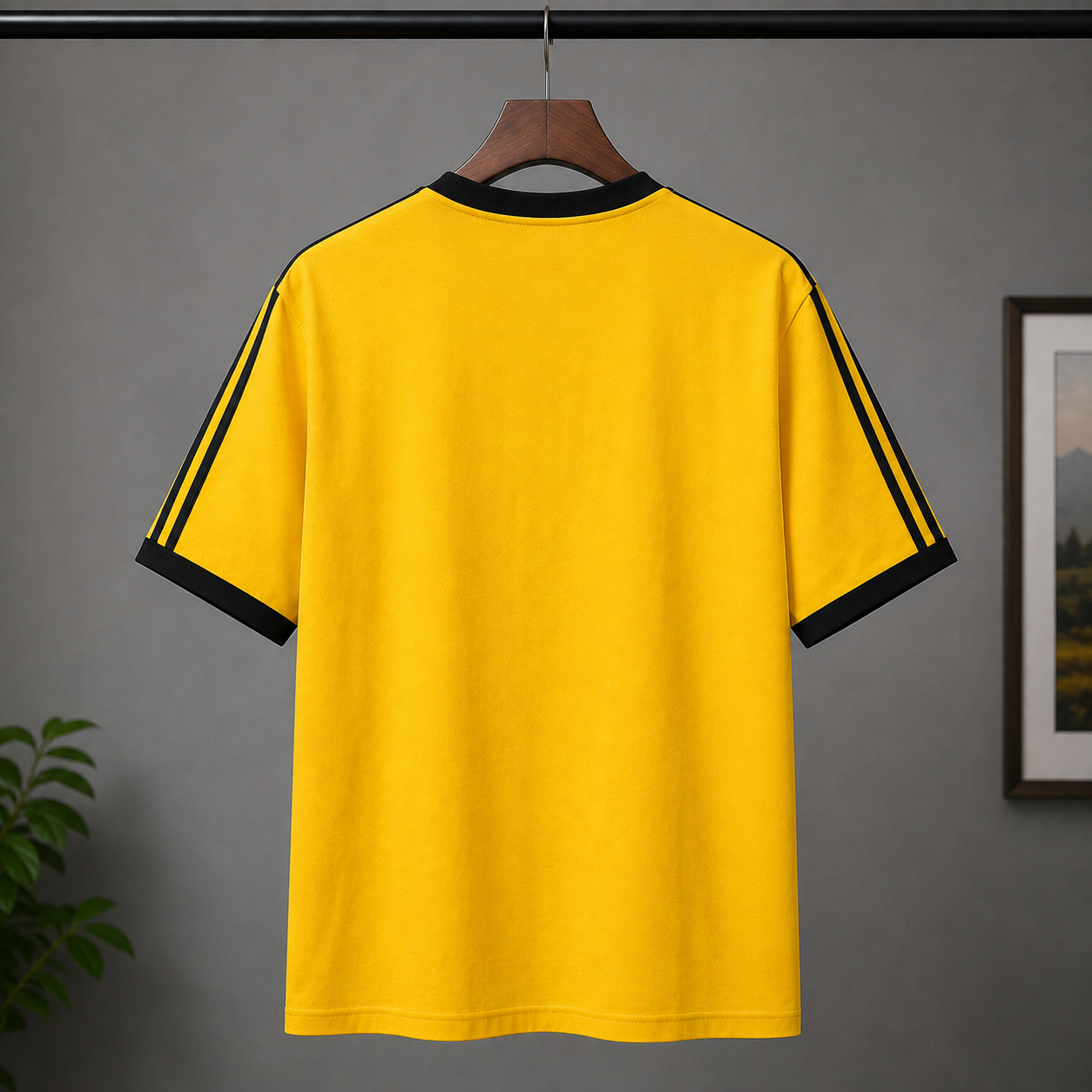 N_ew Yo_rk Yan_kees Inspired Men's Premium Yellow Oversized Cotton T-Shirt with Contrast Stripe