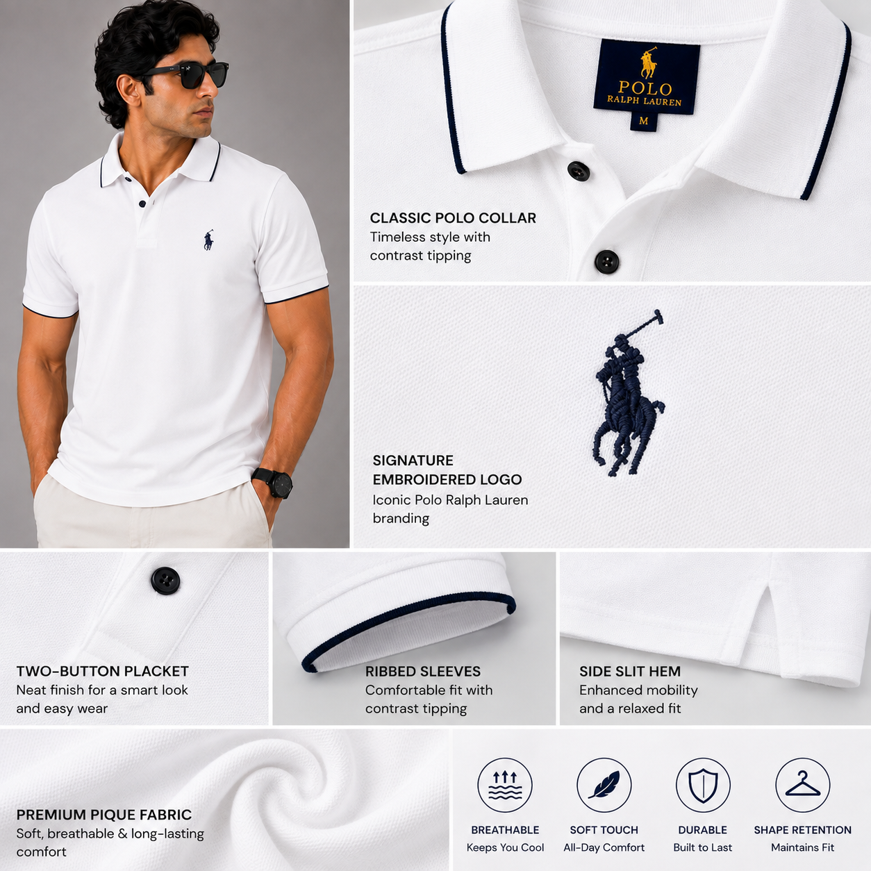 Po_lo Ral_ph Lau_ren Men’s white Premium Polo T-Shirt – Signature Pony Logo Classic Fit