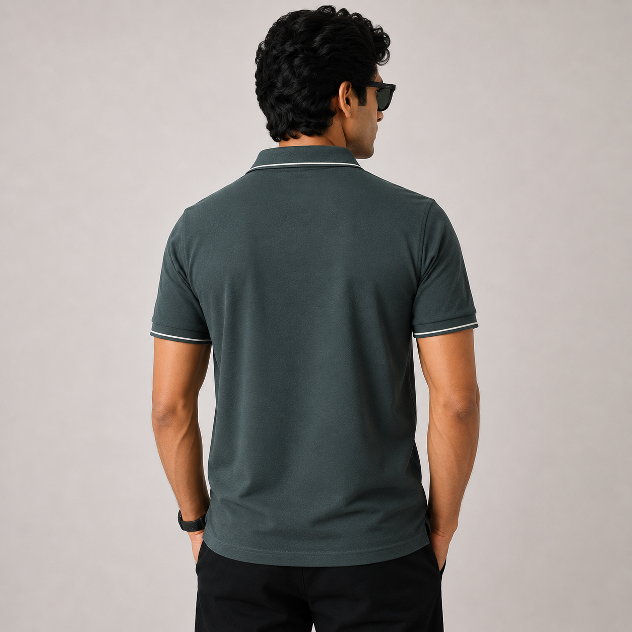 Men’s Charcoal Green Premium Polo T-Shirt with Contrast Tipping & Embroidered Chest Logo