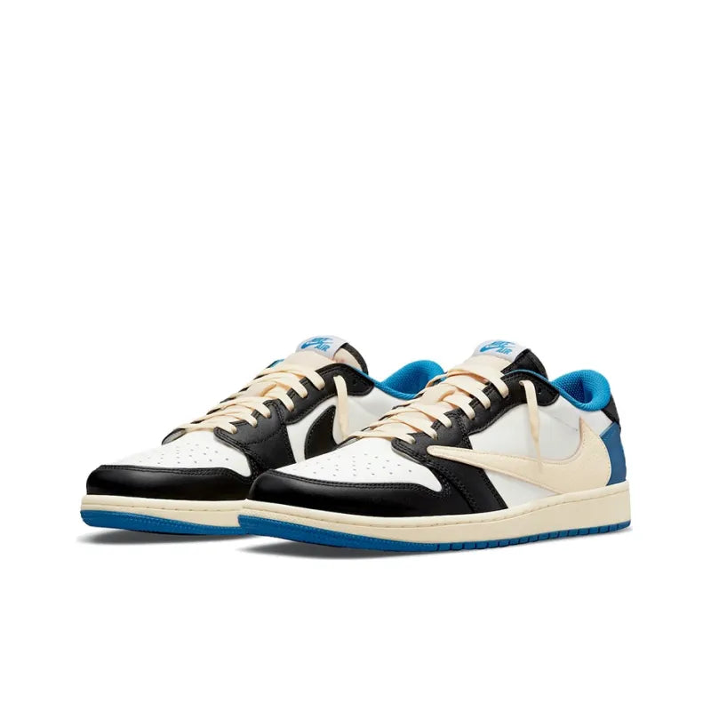 Travis Scott x Fragment Design x Jor_dan Air Jordan 1 Original Style Low SP Low-Top Basketball Shoes Unisex White Blue Black