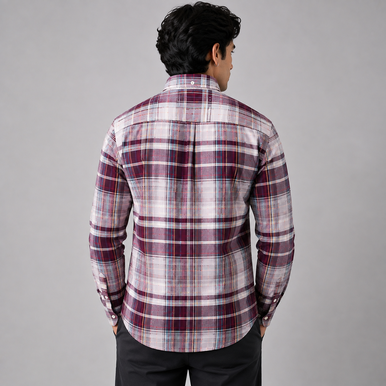 Po_lo Ra_lph Lau_ren Men's Burgundy Plaid Check Shirt | Custom Fit Full Sleeve Button-Down Shirt