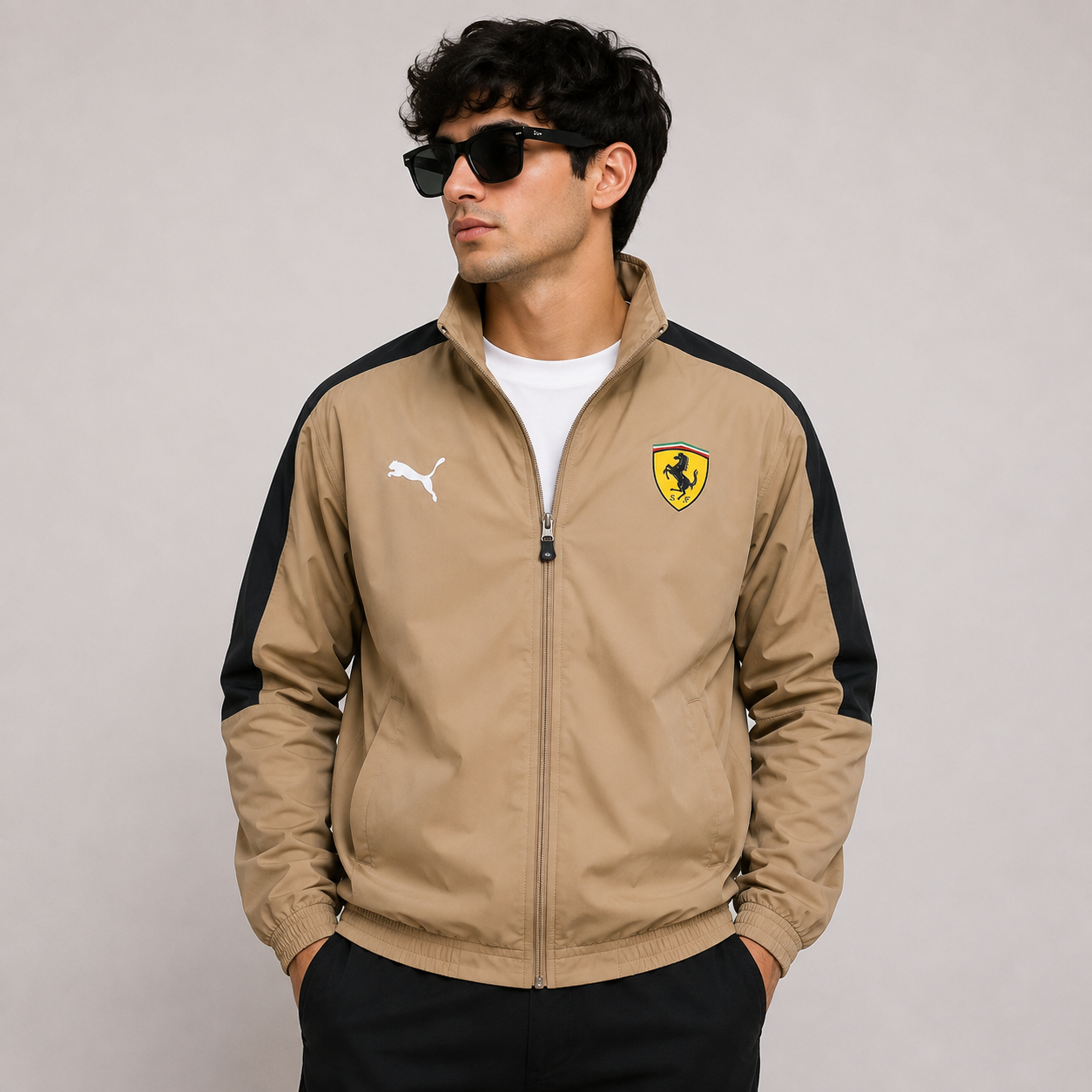 Pu_ma Men's Beige Premium Sports Jacket | Full Zip Lightweight Casual Track Jacket