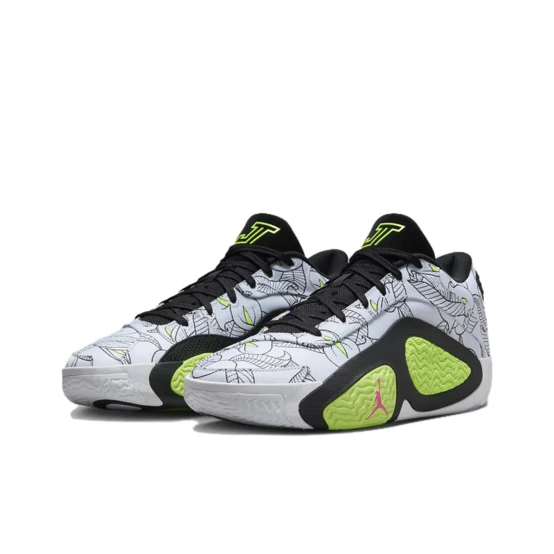 Jor_dan Tatum II "Momma's Boys" Shock Absorbers Anti-Slip Low-Top Basketball Shoes Men's White Green International Version