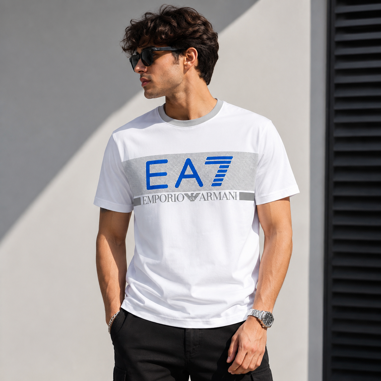 E_A7 Inspired Men's Premium white Graphic Crew Neck Cotton T-Shirt