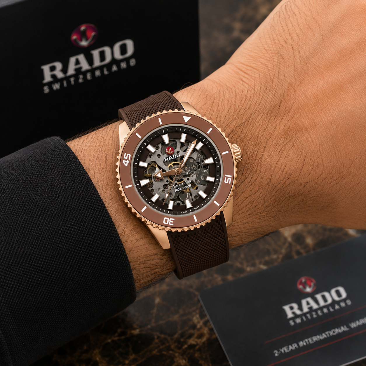 Ra_do Captain Cook Skeleton Rose Gold Brown Automatic Men’s Watch