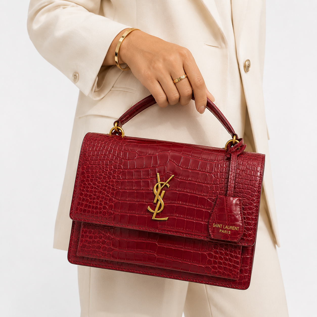 Sa_int Laur_ent Red Crocodile-Texture Top Handle Bag – Luxury Women’s Handbag