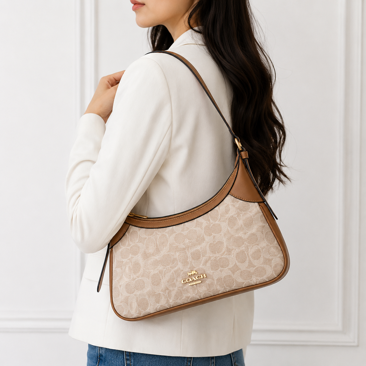 Co_ach Signature Beige & Tan Shoulder Bag – Luxury Women’s Handbag