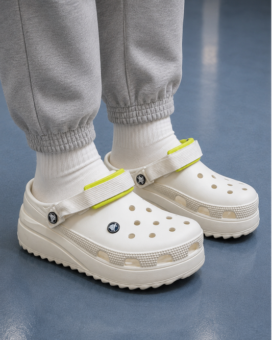Cro_cs _Plat_form Clogs – White with Lime Strap | Lightweight Unisex Casual Slip-On