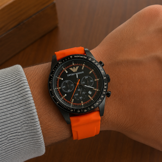 E_mporio A_rmani Men's Chronograph Watch with Orange Silicone Strap
