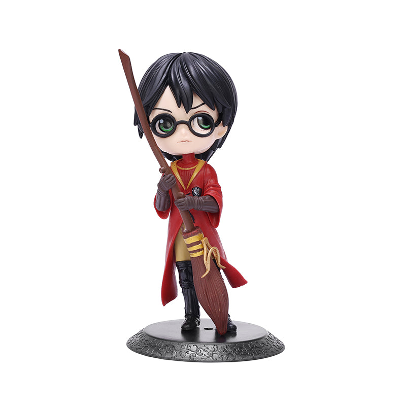 Quidditch Player Collectible Action Figure, Anime Style Miniature with Broomstick, Red and Gold Uniform(Height-16 Cm)