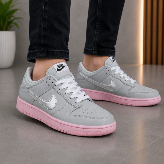 Ni_ke Air Low Sneakers for Men | Light Grey & Pink Casual Lace-Up Shoes | Premium Streetwear