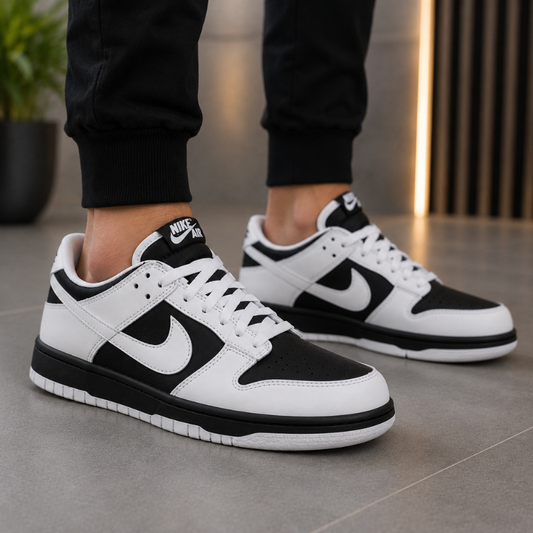 Ni_ke Air Low Men's Casual Sneakers | Black & White Lace-Up Shoes | Everyday Comfort & Street Style
