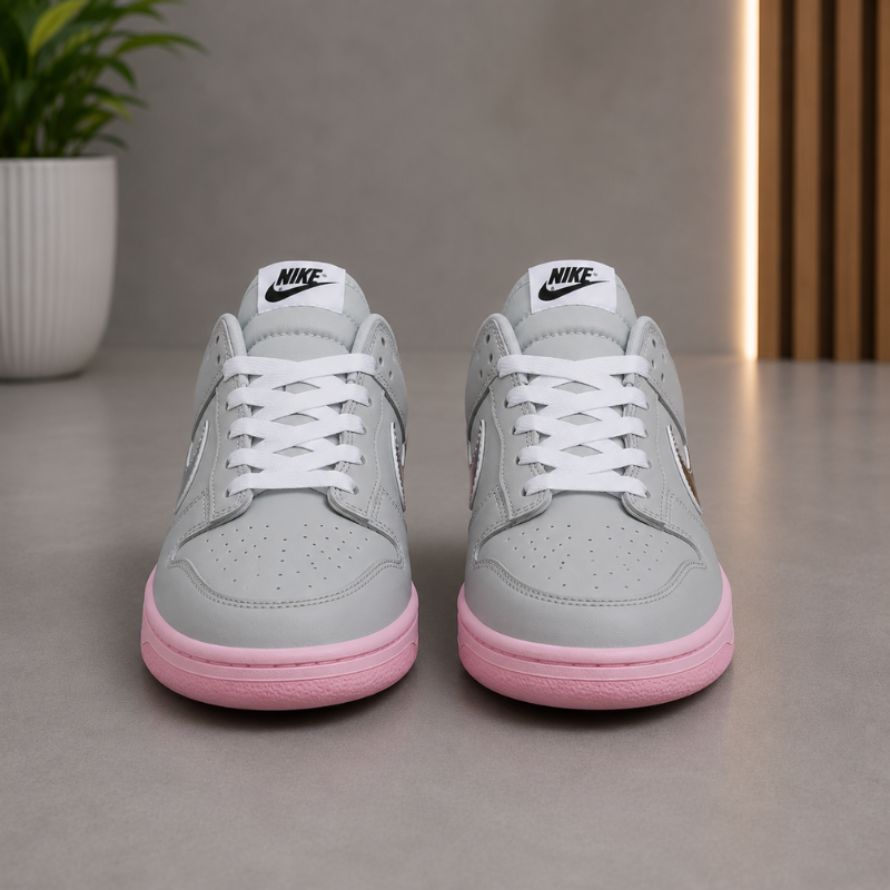 Ni_ke Air Low Sneakers for Men | Light Grey & Pink Casual Lace-Up Shoes | Premium Streetwear