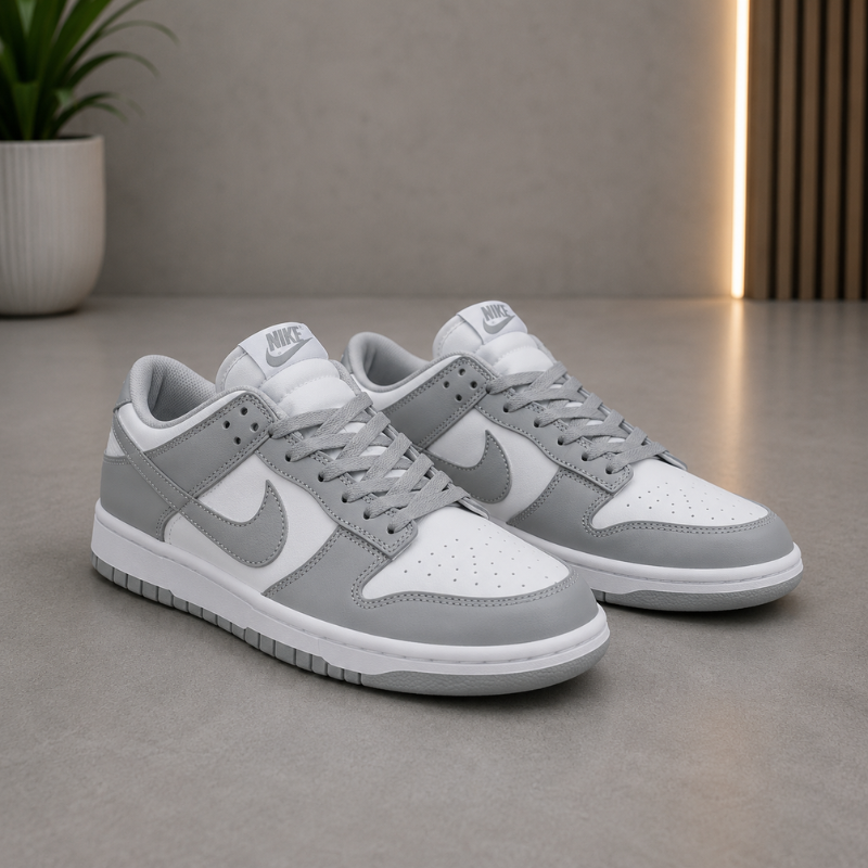Ni_ke Air Low Sneakers for Men | White & Grey Lace-Up Casual Shoes | Premium Everyday Streetwear