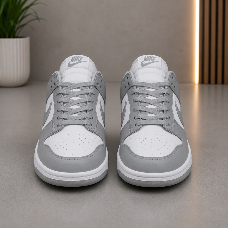Ni_ke Air Low Sneakers for Men | White & Grey Lace-Up Casual Shoes | Premium Everyday Streetwear