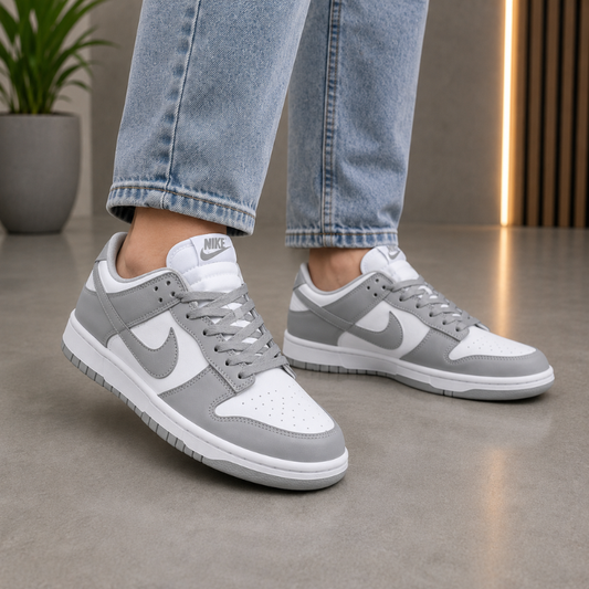 Ni_ke Air Low Sneakers for Men | White & Grey Lace-Up Casual Shoes | Premium Everyday Streetwear