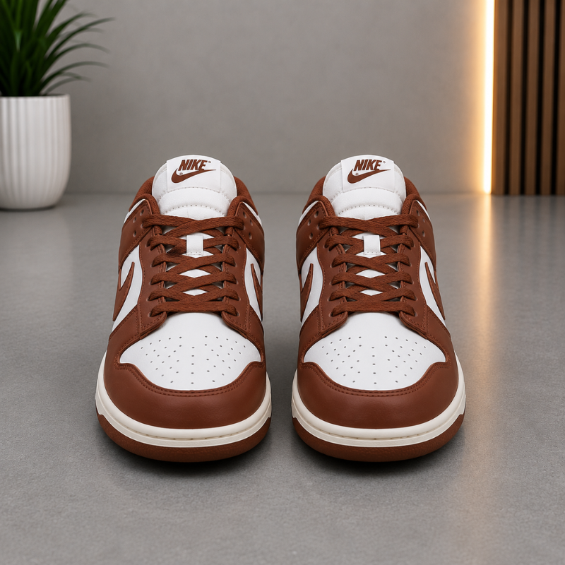 Ni_ke Dunk Low Sneakers for Men | Brown & White Leather Casual Shoes | Classic Streetwear Style