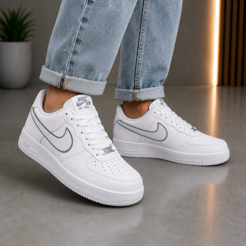Ni_ke Air Force 1 Low Sneakers for Men | Triple White Leather Casual Shoes | Classic Everyday Style