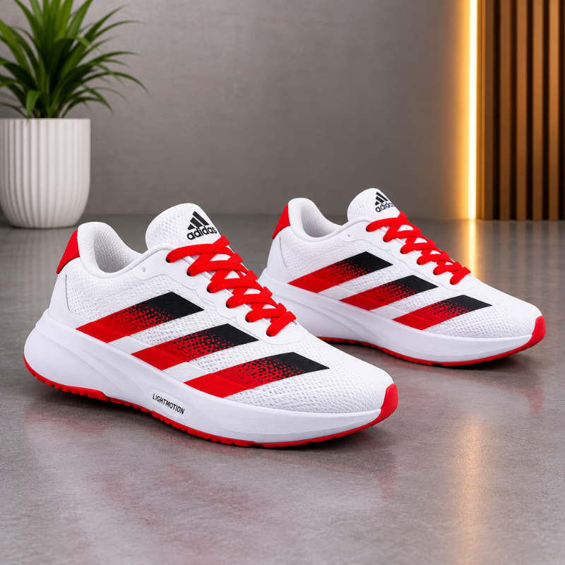 Adi_das Lightweight Running Shoes for Men | White, Red & Black Sports Sneakers | Breathable Training Shoes