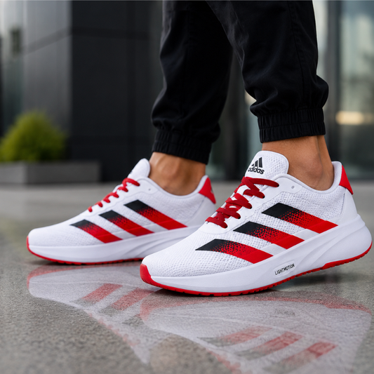 Adi_das Lightweight Running Shoes for Men | White, Red & Black Sports Sneakers | Breathable Training Shoes
