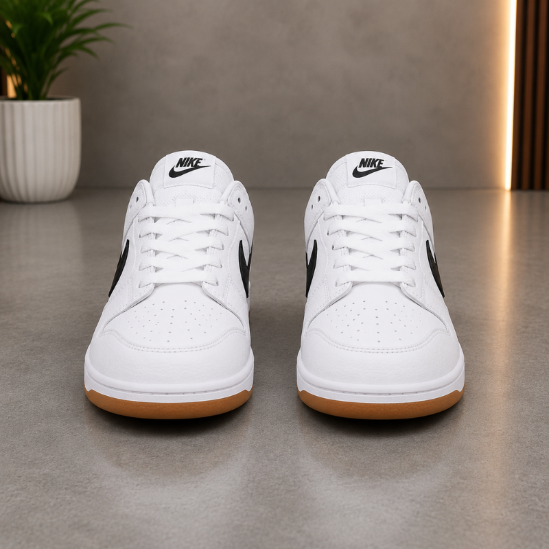 Ni_ke Dunk Low Sneakers for Men | White & Black Leather Casual Shoes | Classic Streetwear Edition
