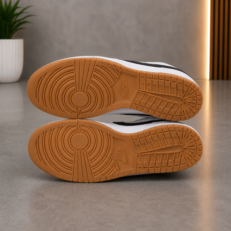 Ni_ke Dunk Low Sneakers for Men | White & Black Leather Casual Shoes | Classic Streetwear Edition