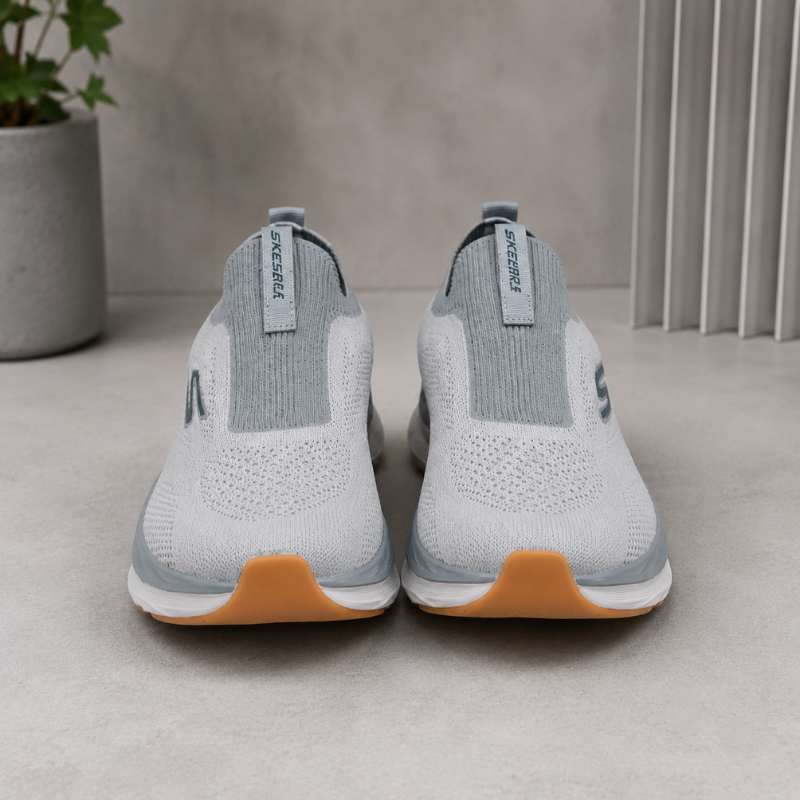 Skec_hers Max Run Slip-On Walking Shoes for Men | Lightweight Breathable Knit Sneakers | Grey
