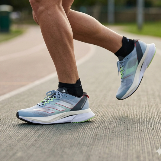 Adi_das adizero Boston 12 Mesh Low-Top Carbon Plate Running Shoes Women's Blue Silver Black