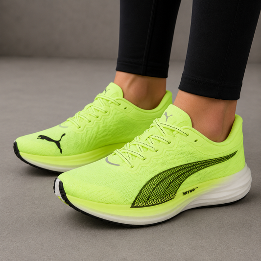 Pu_ma Deviate NITRO 2 Shock Absorbers Anti-Slip + Abrasion-Resistant Low-Top Carbon Plate Casual Running Shoes for Men Green