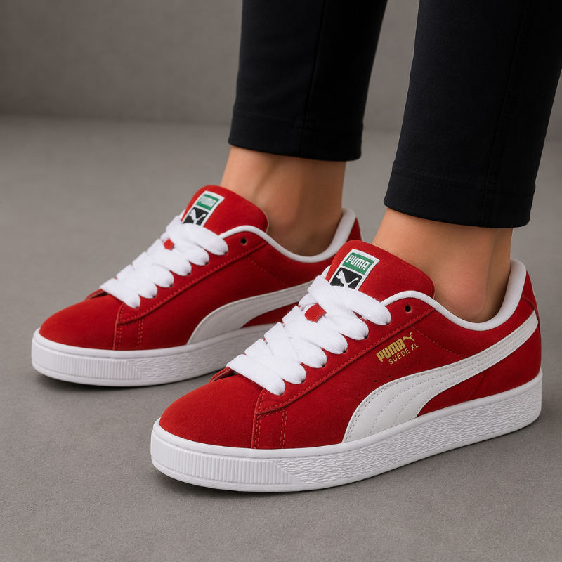 Puma Suede XL Abrasion-Resistant Low-Top Skateboarding Shoes for Men, Red and White