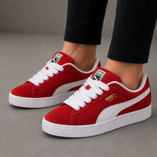 Puma Suede XL Abrasion-Resistant Low-Top Skateboarding Shoes for Men, Red and White