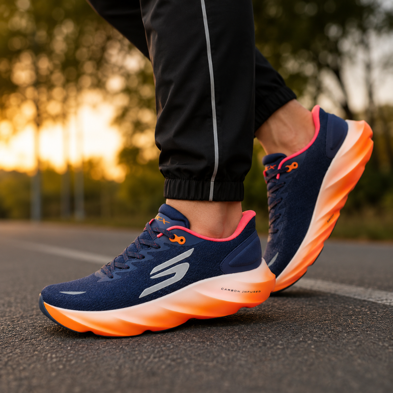 Skec_hers SKX Aero Burst Cushioning, Abrasion-Resistant Running Shoe for Men, Blue Orange