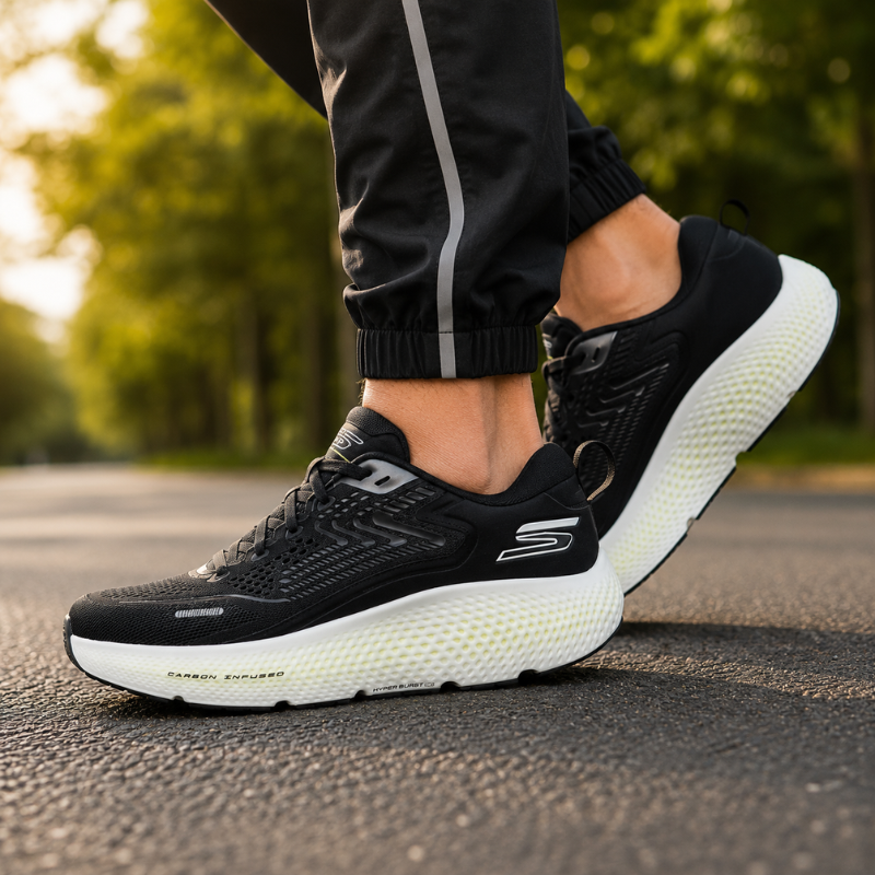 Skec_hers Go Run Max Road 6 Cushioned Low-Top Casual Running Shoe Men's Black
