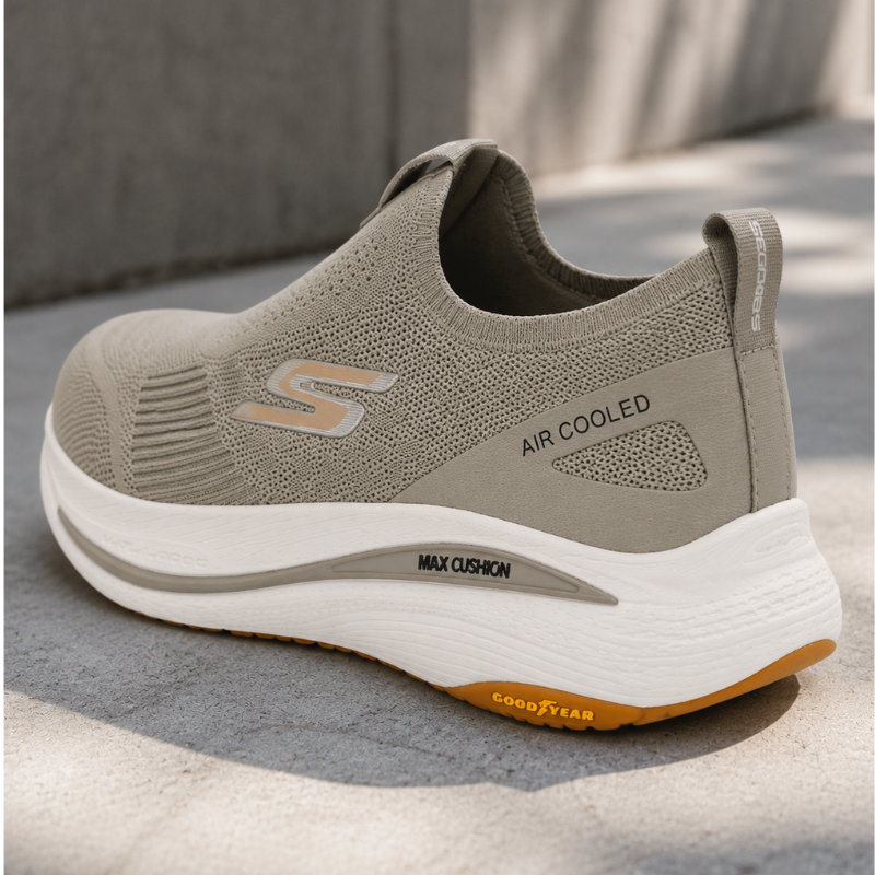 Ske_chers_Max Cushion Air Cooled Slip-On Running Shoes – Beige