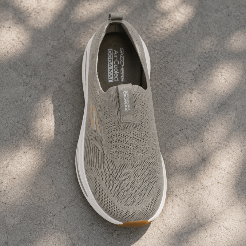 Ske_chers_Max Cushion Air Cooled Slip-On Running Shoes – Beige