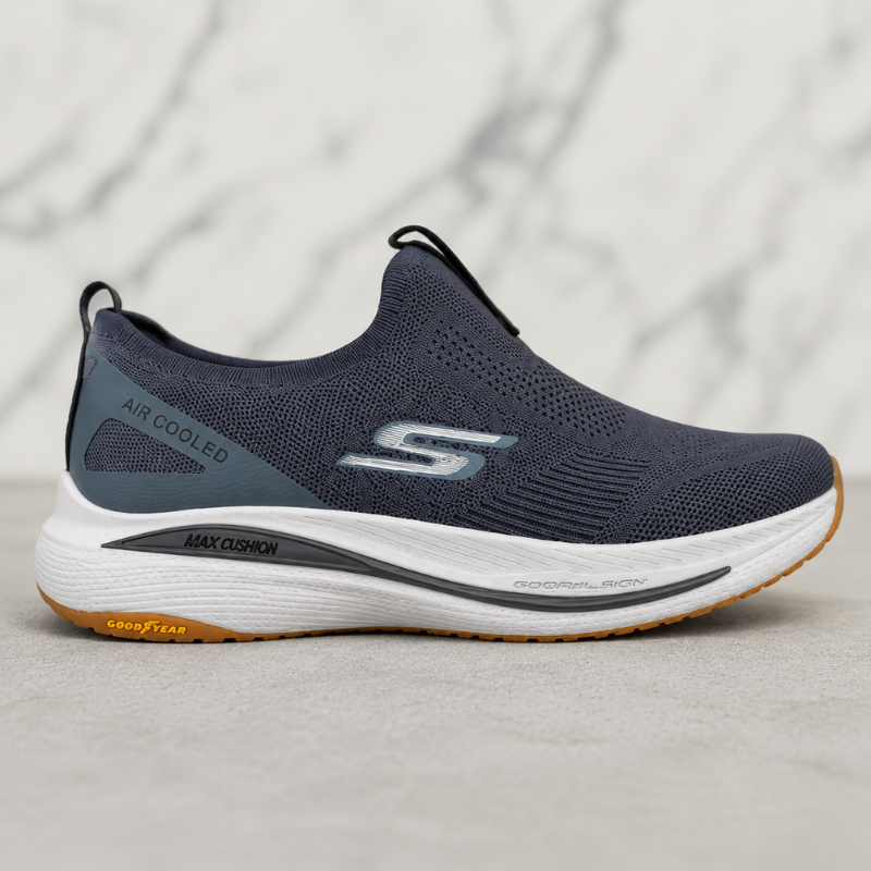 Ske_chers_Max Cushion Air Cooled Slip-On Running Shoes – Navy Blue
