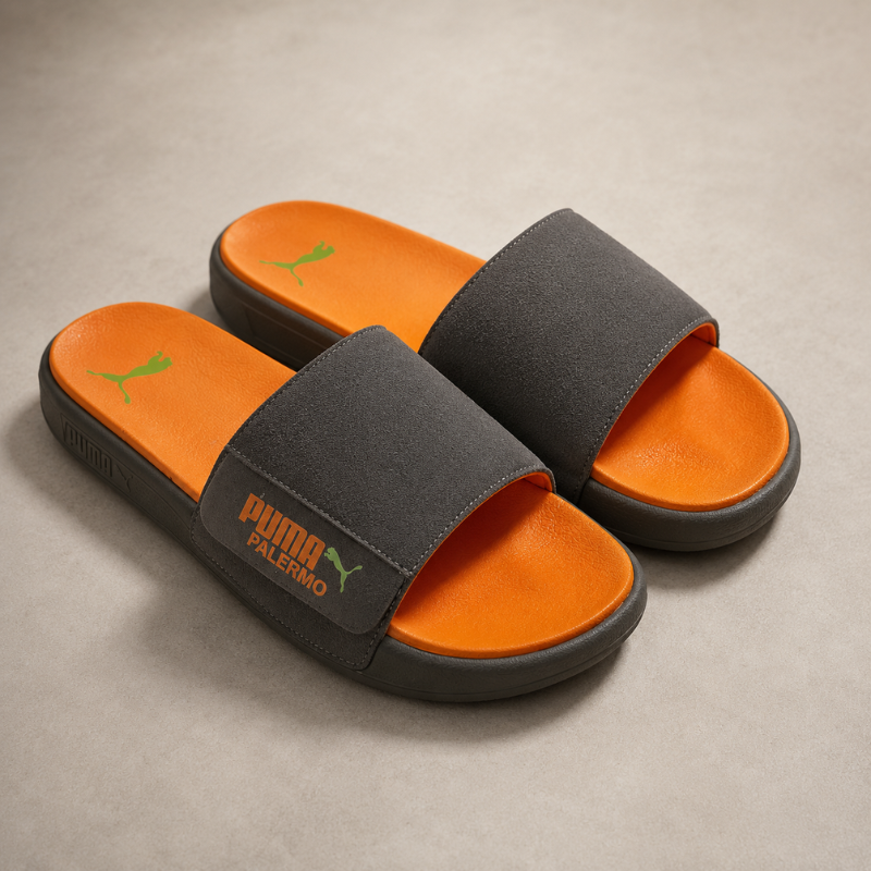 PU_MA_Palermo Comfort Slides for Men – Orange & Charcoal