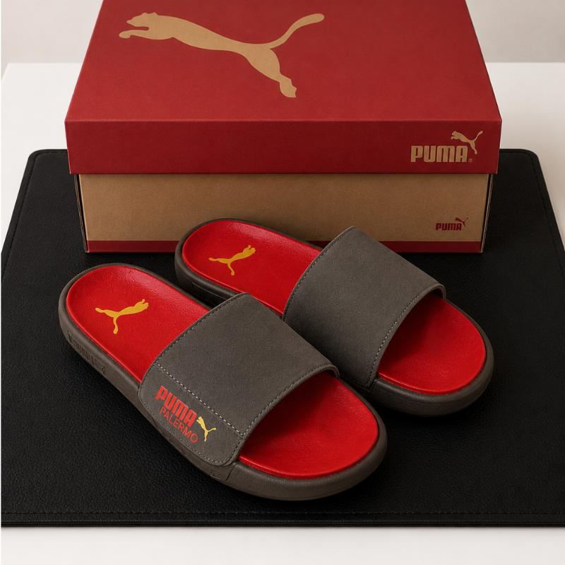 Pu_ma Palermo Comfort Slides – Red & Charcoal