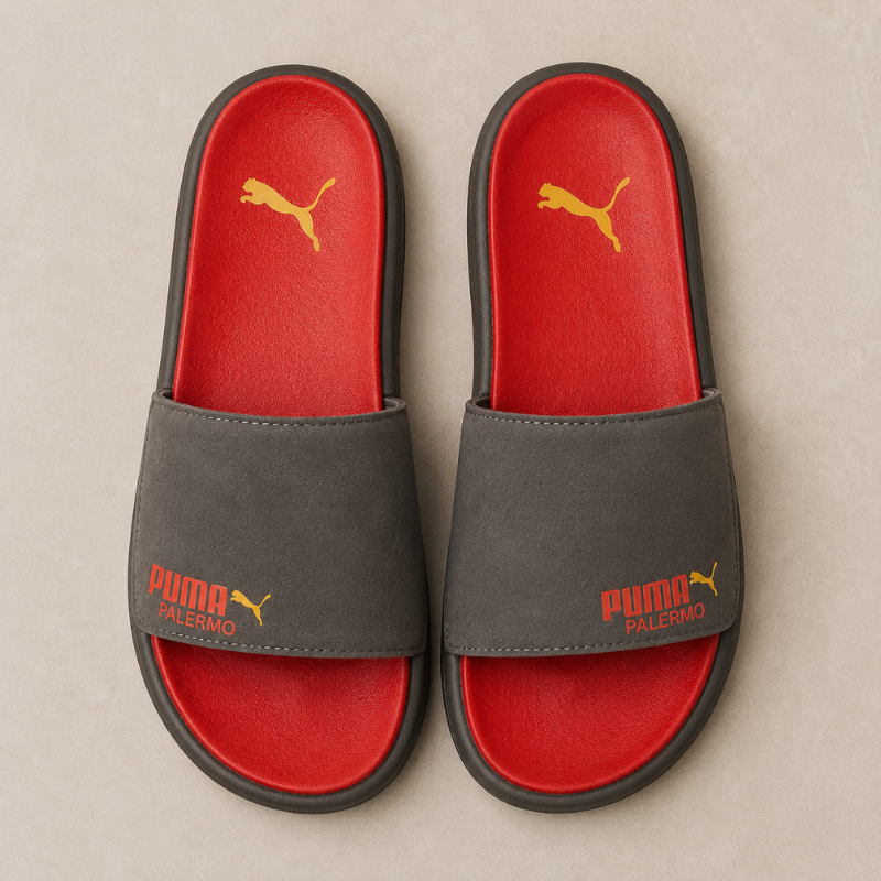 Pu_ma Palermo Comfort Slides – Red & Charcoal