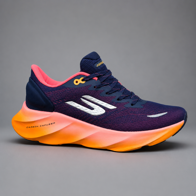 Ske_chers_Aero_Burst Carbon Infused Running Shoes – Navy & Orange Performance Sneakers for Men