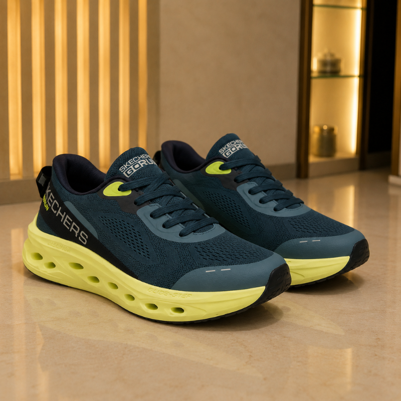 Ske_chers_GO_RUN Glide-Step Men's Running Shoes – Navy Blue/Lime
