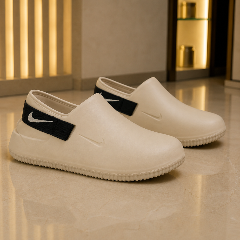 Ni_ke_Calm Mule Slip-On Clogs – Beige/Black | Lightweight Comfort Slides