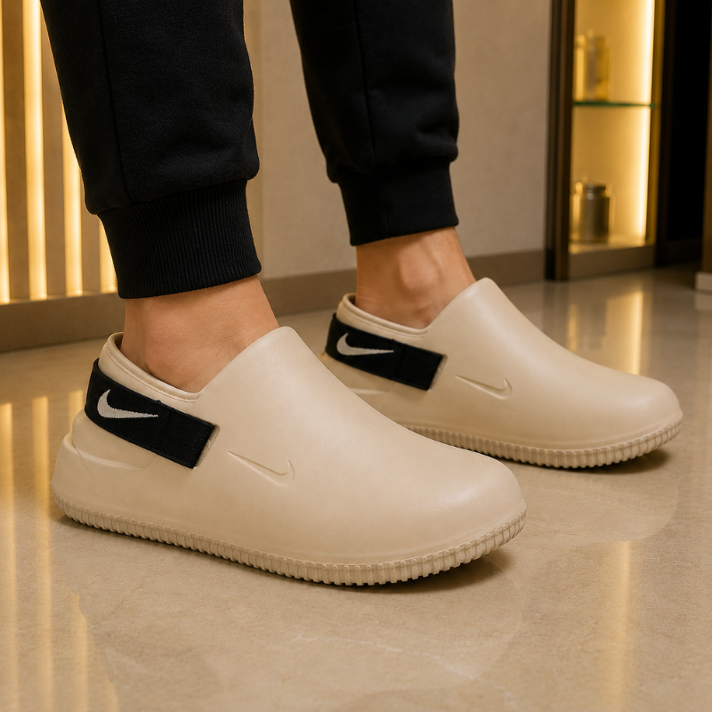 Ni_ke_Calm Mule Slip-On Clogs – Beige/Black | Lightweight Comfort Slides