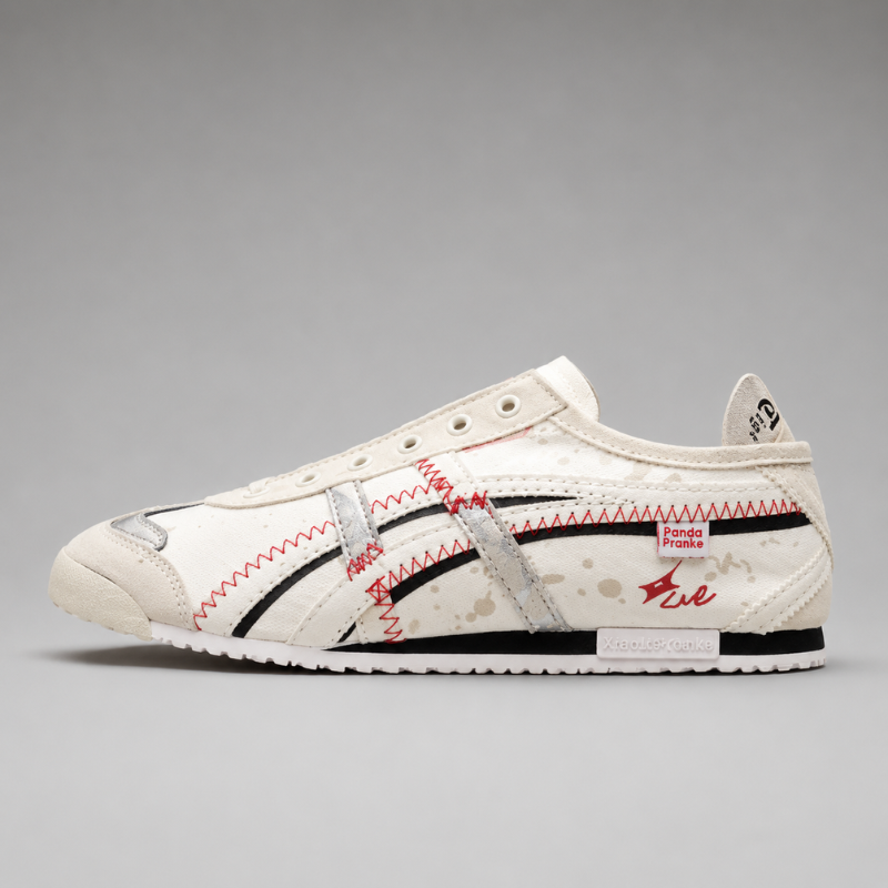 Retro Stitch Casual Sneakers – Off White & Red Edition